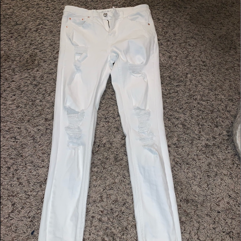 White ripped jeans ,  stretchy high rise